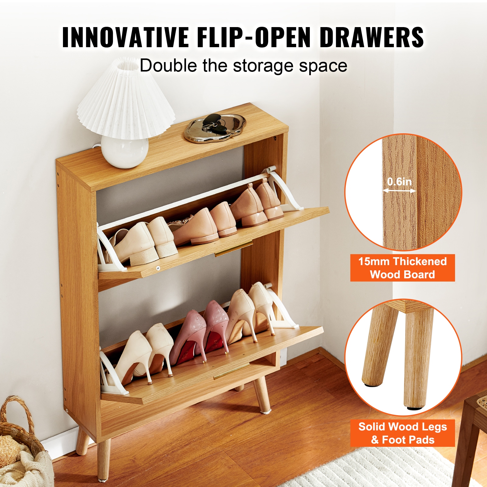 Shoe Cabinet With 2 Flip Drawers, Shoe Storage Cabinet For Entryway, Free Standing Shoe Storage Organizer With Rattan Doors For Heels, Boots, Slippers In Hallway, Living Room_maomaolike.com